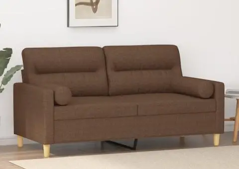 Canapea cu 2 locuri cu pernuțe, maro, 140 cm, textil - 1/5