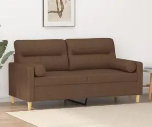 vidaXL Canapea cu 2 locuri cu pernuțe, maro, 140 cm, textil