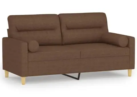 Canapea cu 2 locuri cu pernuțe, maro, 140 cm, textil - 2/5