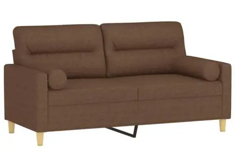 Canapea cu 2 locuri cu pernuțe, maro, 140 cm, textil - 3/5