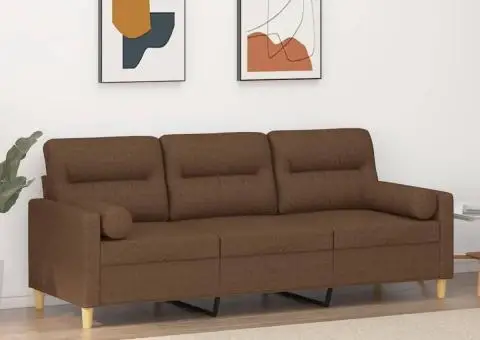 Canapea cu 3 locuri cu pernuțe, maro, 180 cm, textil - 1/5