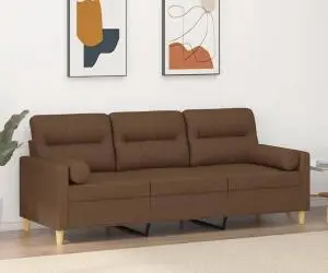 vidaXL Canapea cu 3 locuri cu pernuțe, maro, 180 cm, textil