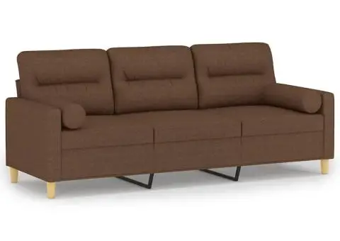 Canapea cu 3 locuri cu pernuțe, maro, 180 cm, textil - 2/5
