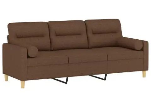 Canapea cu 3 locuri cu pernuțe, maro, 180 cm, textil - 3/5