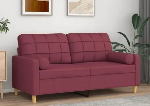 Canapea cu 2 locuri cu pernuțe, roșu vin, 140 cm, textil - 1/5