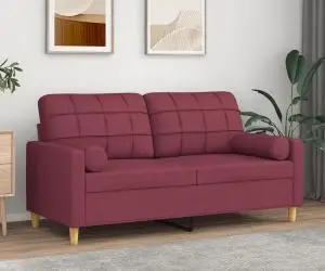 vidaXL Canapea cu 2 locuri cu pernuțe, roșu vin, 140 cm, textil