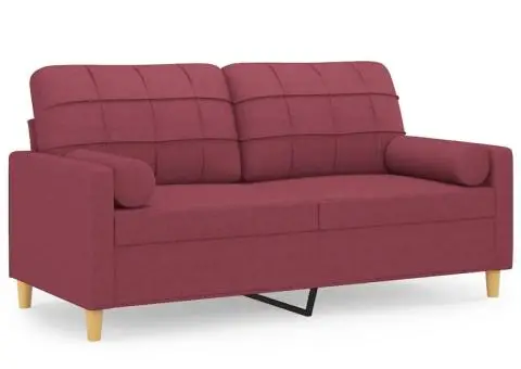 Canapea cu 2 locuri cu pernuțe, roșu vin, 140 cm, textil - 2/5