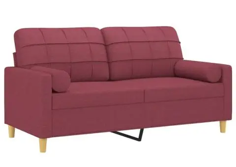 Canapea cu 2 locuri cu pernuțe, roșu vin, 140 cm, textil - 3/5