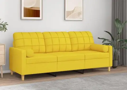 Canapea cu 3 locuri cu pernuțe, galben deschis, 180 cm, textil - 1/5