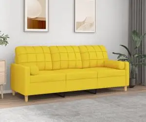 vidaXL Canapea cu 3 locuri cu pernuțe, galben deschis, 180 cm, textil