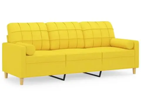 Canapea cu 3 locuri cu pernuțe, galben deschis, 180 cm, textil - 2/5