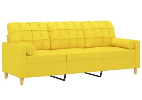 Canapea cu 3 locuri cu pernuțe, galben deschis, 180 cm, textil - 3/5