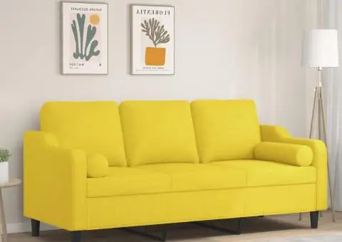 Canapea cu 3 locuri cu pernuțe, galben deschis, 180 cm, textil - 1/5
