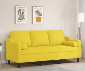 vidaXL Canapea cu 3 locuri cu pernuțe, galben deschis, 180 cm, textil