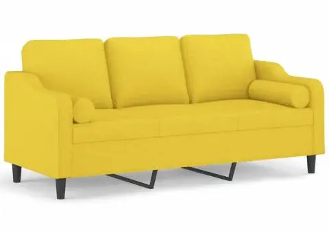 Canapea cu 3 locuri cu pernuțe, galben deschis, 180 cm, textil - 2/5