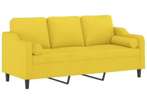 Canapea cu 3 locuri cu pernuțe, galben deschis, 180 cm, textil - 3/5