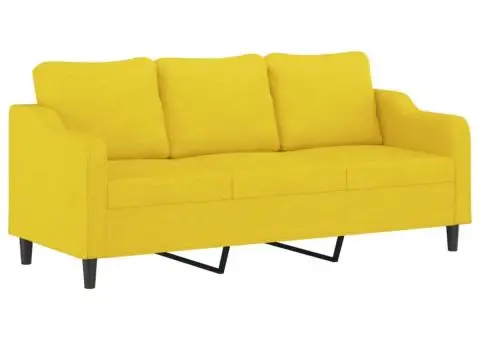 Canapea cu 3 locuri cu pernuțe, galben deschis, 180 cm, textil - 4/5