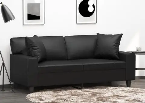 Canapea cu 2 locuri cu pernuțe, negru, 140 cm, piele ecologică - 1/5