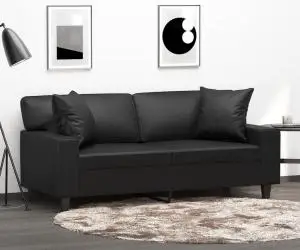 vidaXL Canapea cu 2 locuri cu pernuțe, negru, 140 cm, piele ecologică