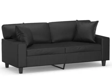 Canapea cu 2 locuri cu pernuțe, negru, 140 cm, piele ecologică - 2/5