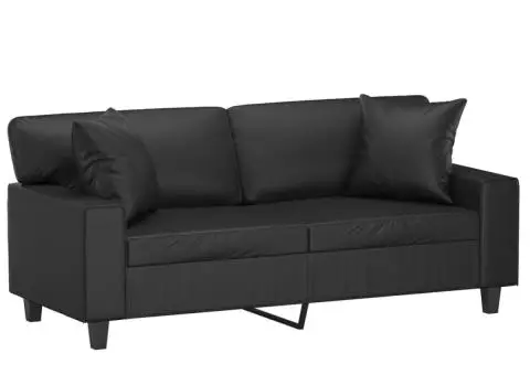 Canapea cu 2 locuri cu pernuțe, negru, 140 cm, piele ecologică - 3/5
