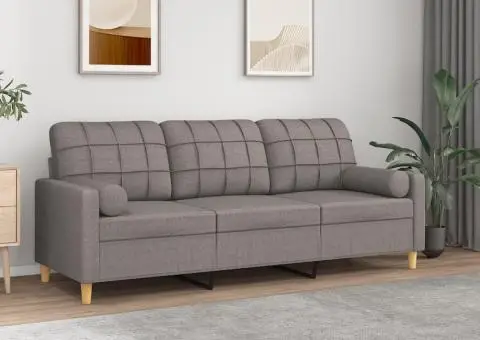 Canapea cu 3 locuri cu pernuțe, gri taupe, 180 cm, textil - 1/5