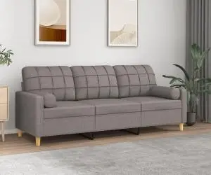vidaXL Canapea cu 3 locuri cu pernuțe, gri taupe, 180 cm, textil