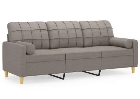 Canapea cu 3 locuri cu pernuțe, gri taupe, 180 cm, textil - 2/5