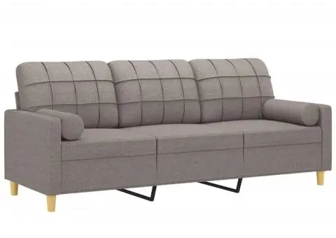 Canapea cu 3 locuri cu pernuțe, gri taupe, 180 cm, textil - 3/5
