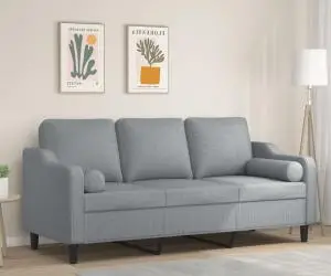 vidaXL Canapea cu 3 locuri cu pernuțe, gri deschis, 180 cm, textil