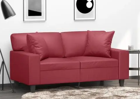 Canapea cu 2 locuri cu pernuțe, roșu vin 120 cm piele ecologică - 1/5