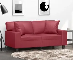 vidaXL Canapea cu 2 locuri cu pernuțe, roșu vin 120 cm piele ecologică