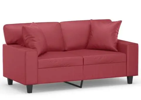 Canapea cu 2 locuri cu pernuțe, roșu vin 120 cm piele ecologică - 2/5