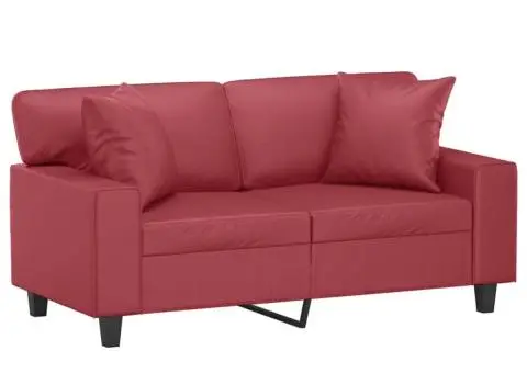 Canapea cu 2 locuri cu pernuțe, roșu vin 120 cm piele ecologică - 3/5