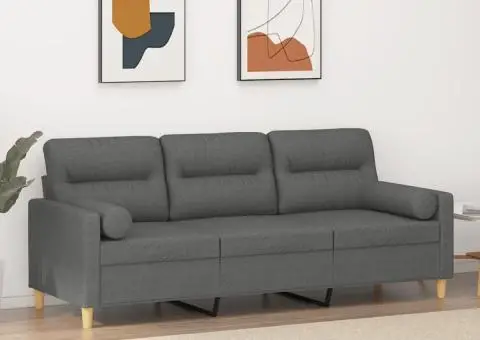 Canapea cu 3 locuri cu pernuțe, gri închis, 180 cm, textil - 1/5