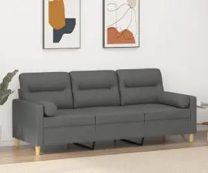 vidaXL Canapea cu 3 locuri cu pernuțe, gri închis, 180 cm, textil