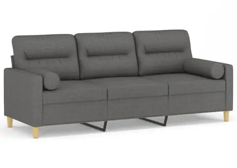 Canapea cu 3 locuri cu pernuțe, gri închis, 180 cm, textil - 2/5