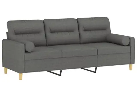 Canapea cu 3 locuri cu pernuțe, gri închis, 180 cm, textil - 3/5