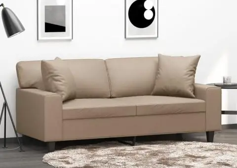 Canapea cu 2 locuri cu pernuțe, cappuccino, 140 cm, piele eco. - 1/5