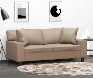 vidaXL Canapea cu 2 locuri cu pernuțe, cappuccino, 140 cm, piele eco.