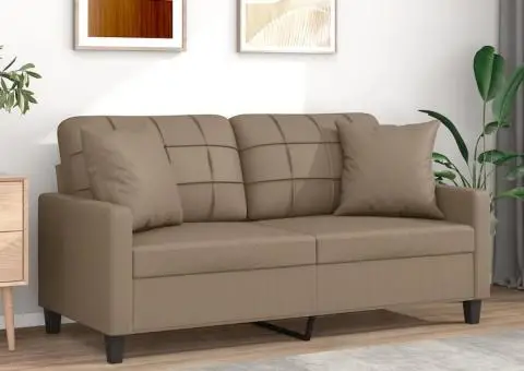 Canapea cu 2 locuri cu pernuțe, cappuccino, 140 cm, piele eco. - 1/5