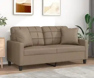 vidaXL Canapea cu 2 locuri cu pernuțe, cappuccino, 140 cm, piele eco.