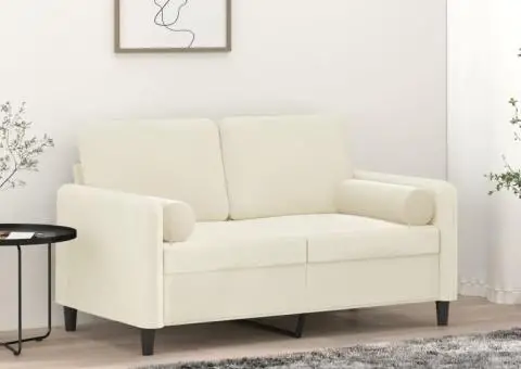 Canapea cu 2 locuri cu pernuțe, crem, 120 cm, catifea - 1/5
