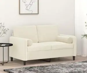 vidaXL Canapea cu 2 locuri cu pernuțe, crem, 120 cm, catifea