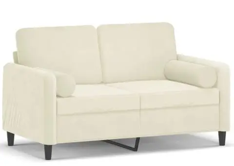 Canapea cu 2 locuri cu pernuțe, crem, 120 cm, catifea - 2/5