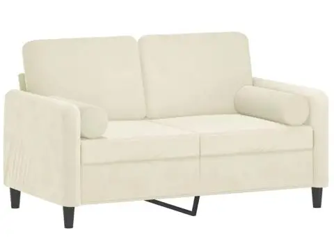 Canapea cu 2 locuri cu pernuțe, crem, 120 cm, catifea - 3/5