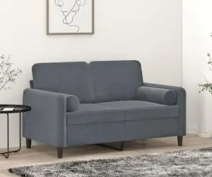 vidaXL Canapea cu 2 locuri cu pernuțe, gri închis, 120 cm, catifea