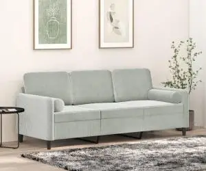 vidaXL Canapea cu 3 locuri cu pernuțe, gri deschis, 180 cm, catifea