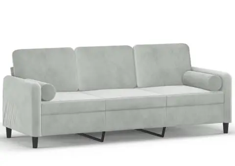 Canapea cu 3 locuri cu pernuțe, gri deschis, 180 cm, catifea - 2/5