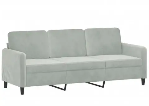 Canapea cu 3 locuri cu pernuțe, gri deschis, 180 cm, catifea - 4/5